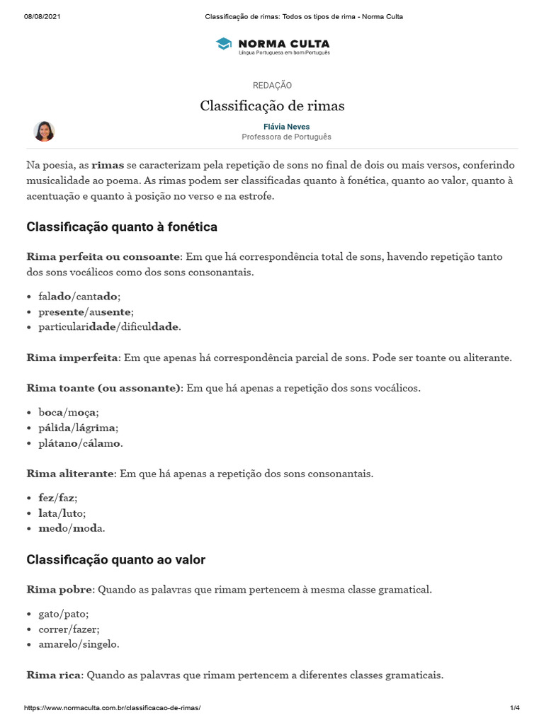 Classificação das Rimas na Poesia | PDF | Rima | Fonética