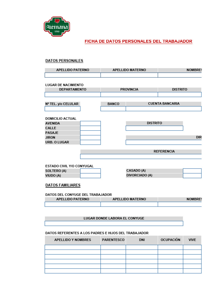 Ficha de Datos Personales del Trabajador | PDF | Documento de identidad