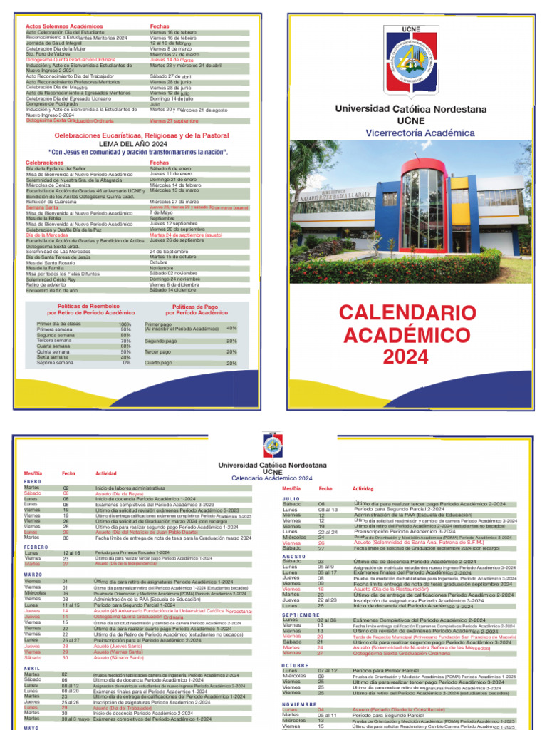 Calendario Académico UCNE 2024 | PDF | Fiestas cristianas y días santos ...