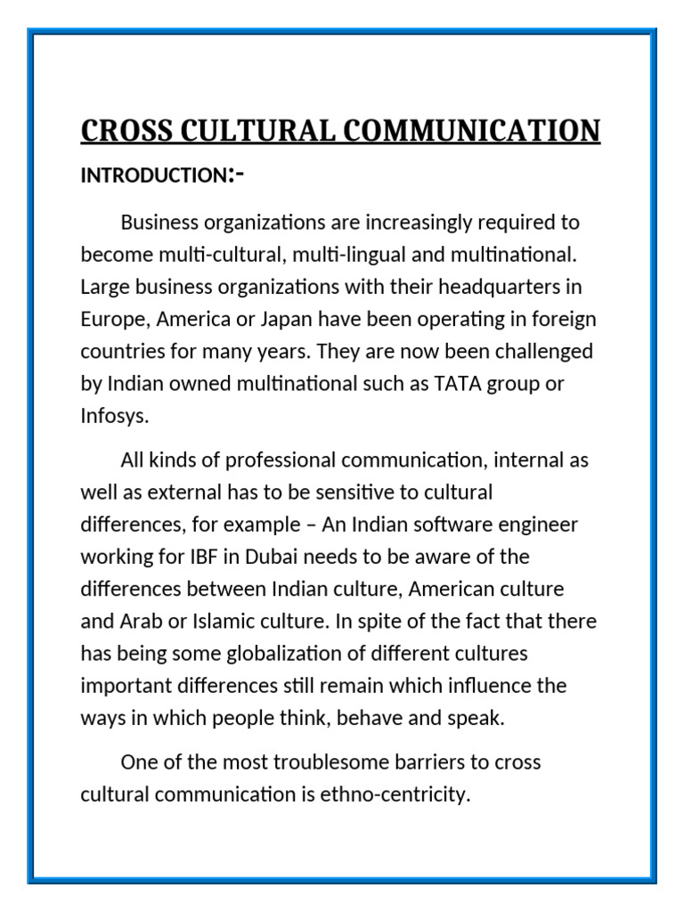 Cross Cultural Communication | PDF | Communication | Cross Cultural ...
