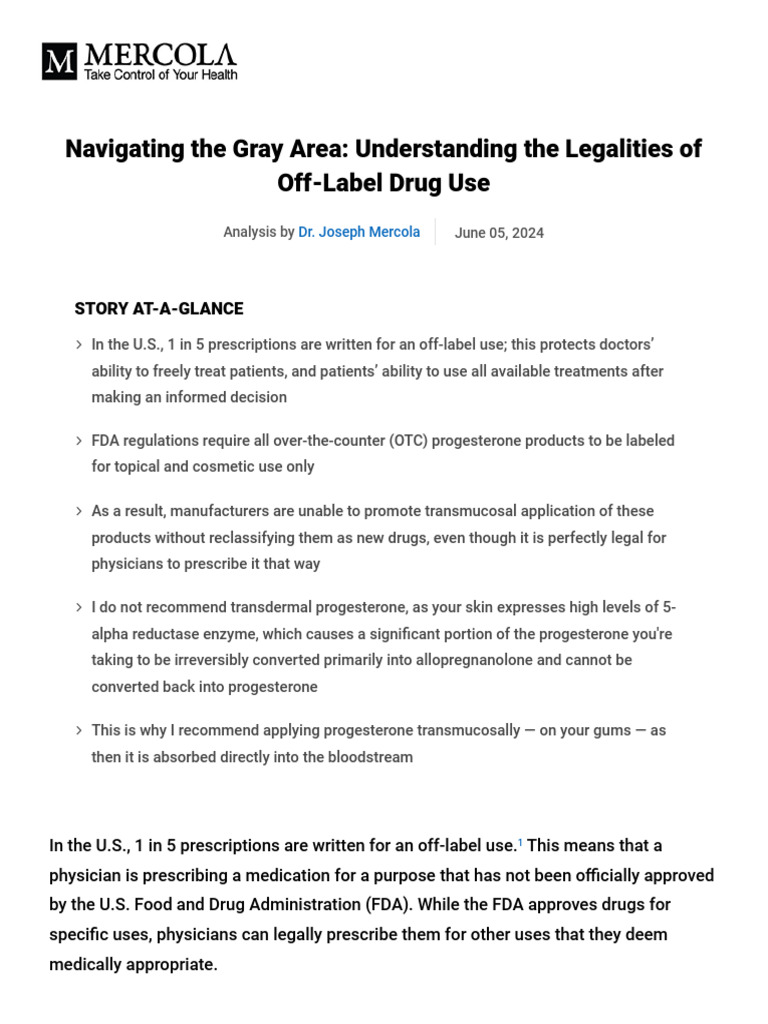 Off Label Drug Use Legalities PDF | PDF | Food And Drug Administration ...
