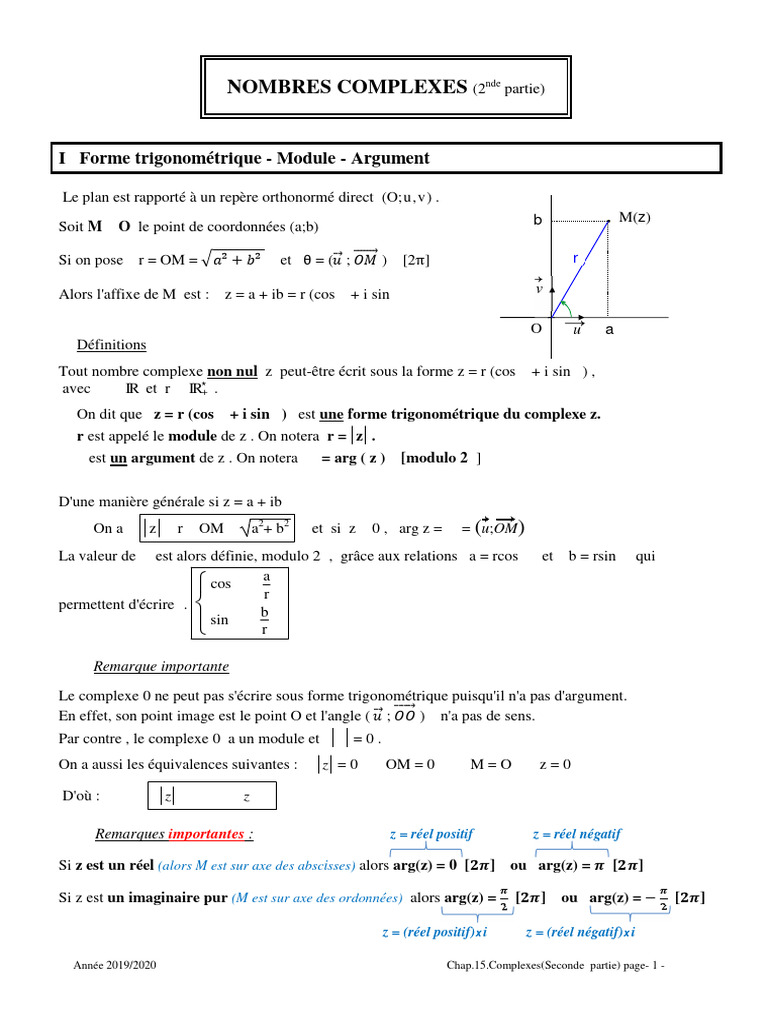 Forme trigonométrique des complexes | PDF | Nombre complexe | Arithmétique