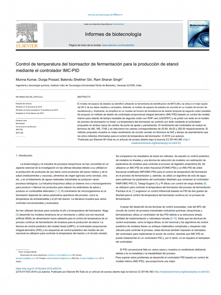 Bioreactor For Ethanol Production | PDF | Reactor Quimico | Química