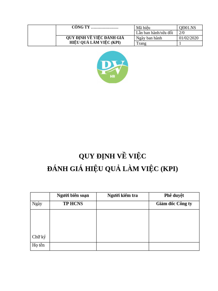 Quy Dinh Danh Gia Hieu Qua Lam Viec Kpi Pdf