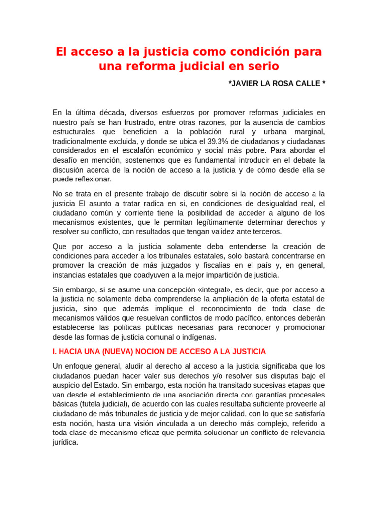 El Acceso A La Justicia Como Condición para Una Reforma Judicial en ...