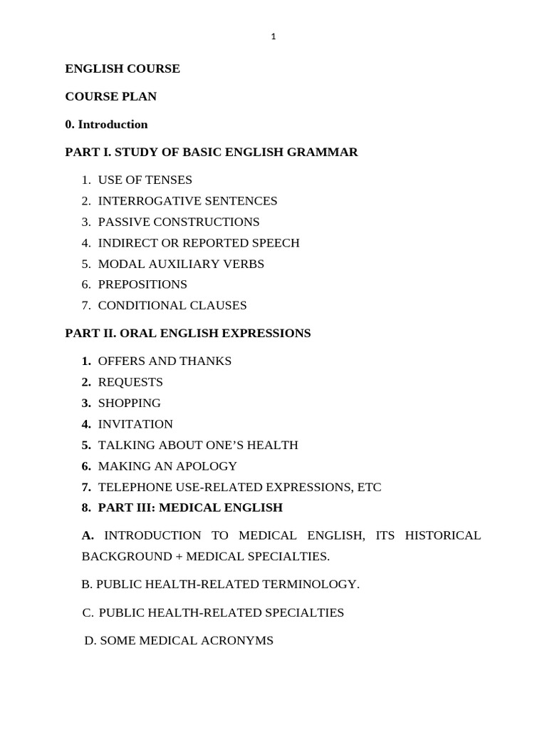 Comprehensive English Course Plan | PDF | Medicine | Grammatical Tense