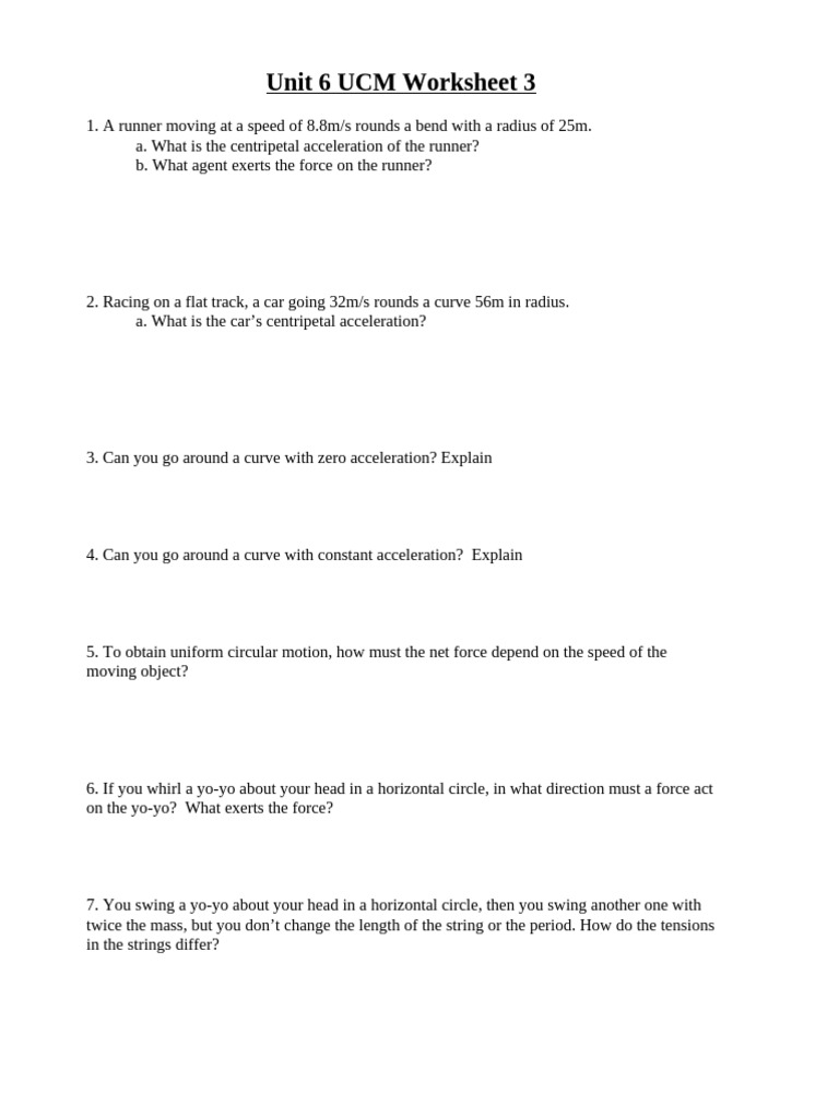 U6 Centripetal Force Worksheet3 | PDF | Science & Mathematics