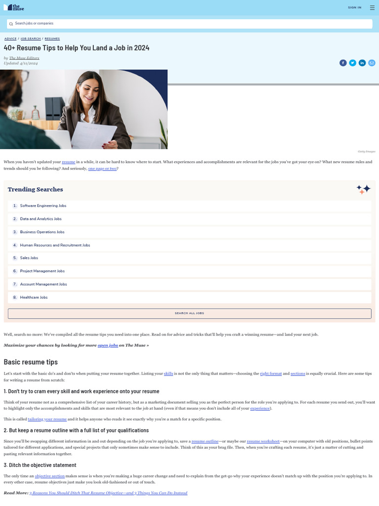 40+ Resume Tips To Help You Land A Job in 2024 - The Muse | PDF ...