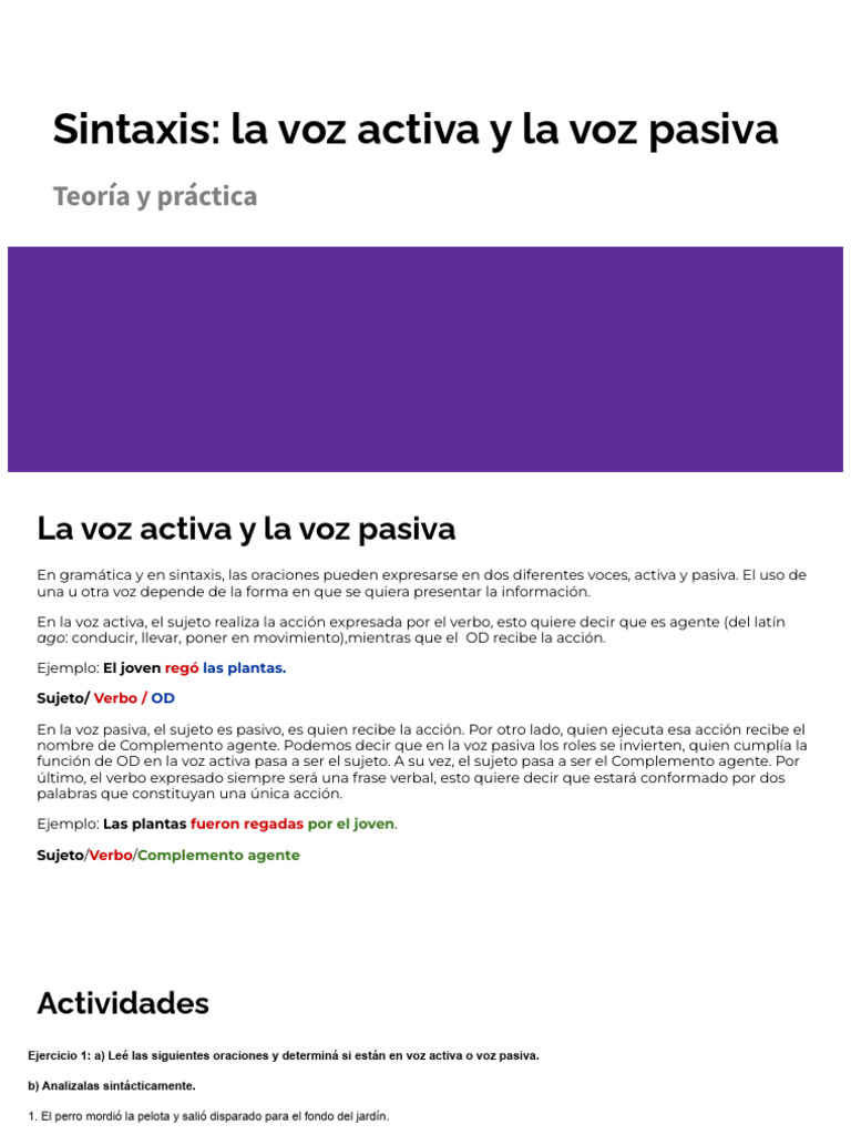 La Voz Activa y La Voz Pasiva | PDF | Asunto (gramática) | Verbo