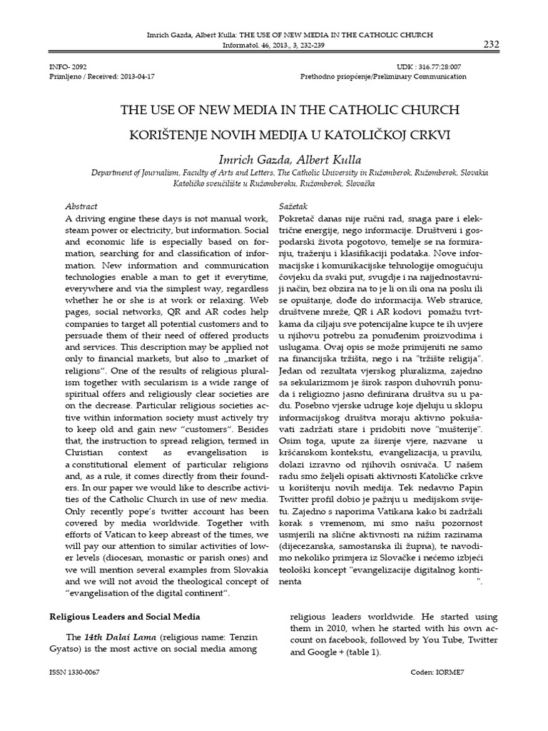 New Media in the Catholic Church | PDF | Pope Benedict Xvi | Pope