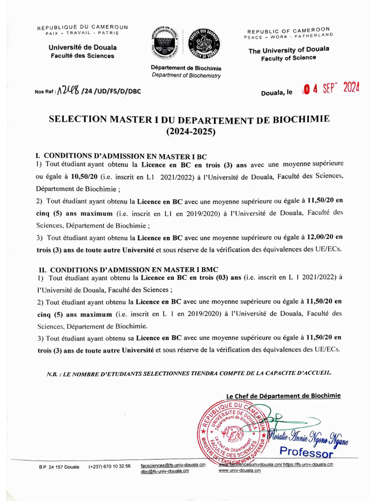 Conditions De Sélection Master 1 Bc 24 25 Pdf