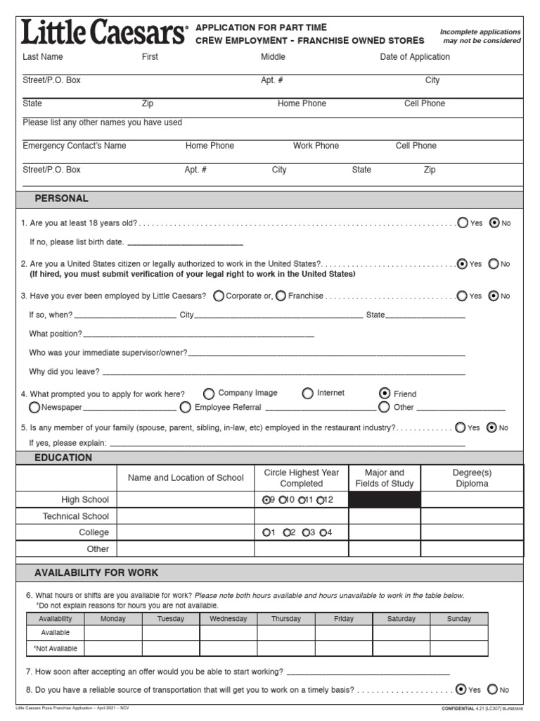 Franchise Crew Application 210507 | PDF | Franchising | Employment