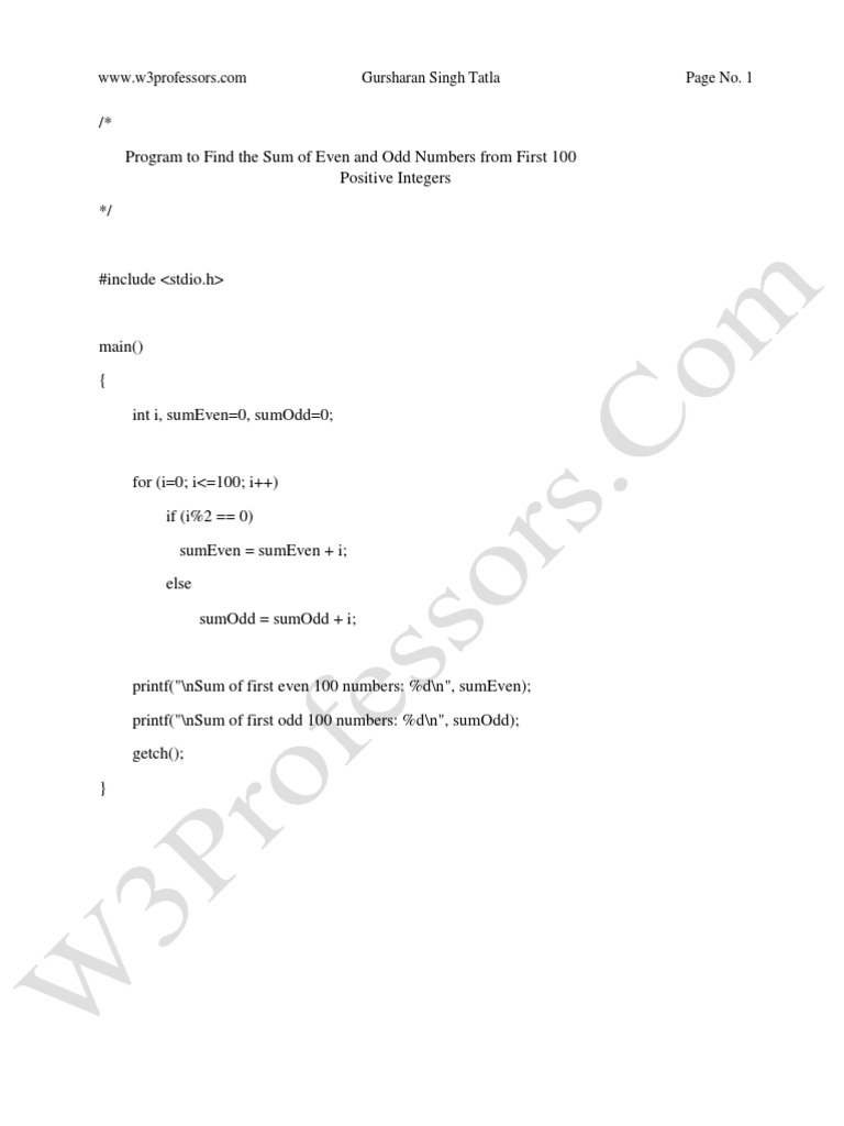 Program To Find The Sum of Even and Odd Numbers From First 100 Positive ...