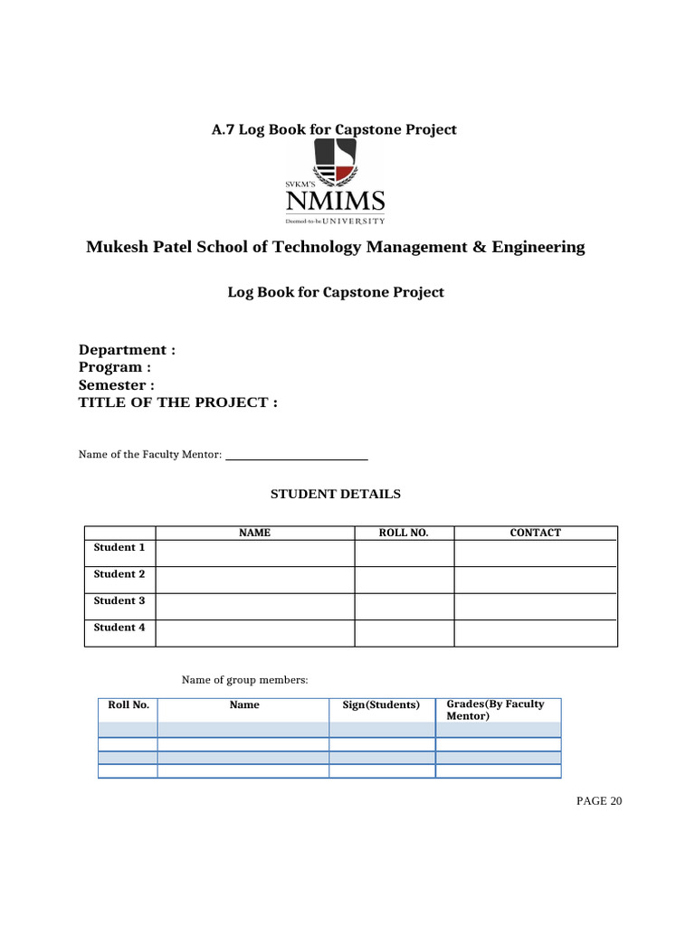 Capstone Project Log Book Template | PDF