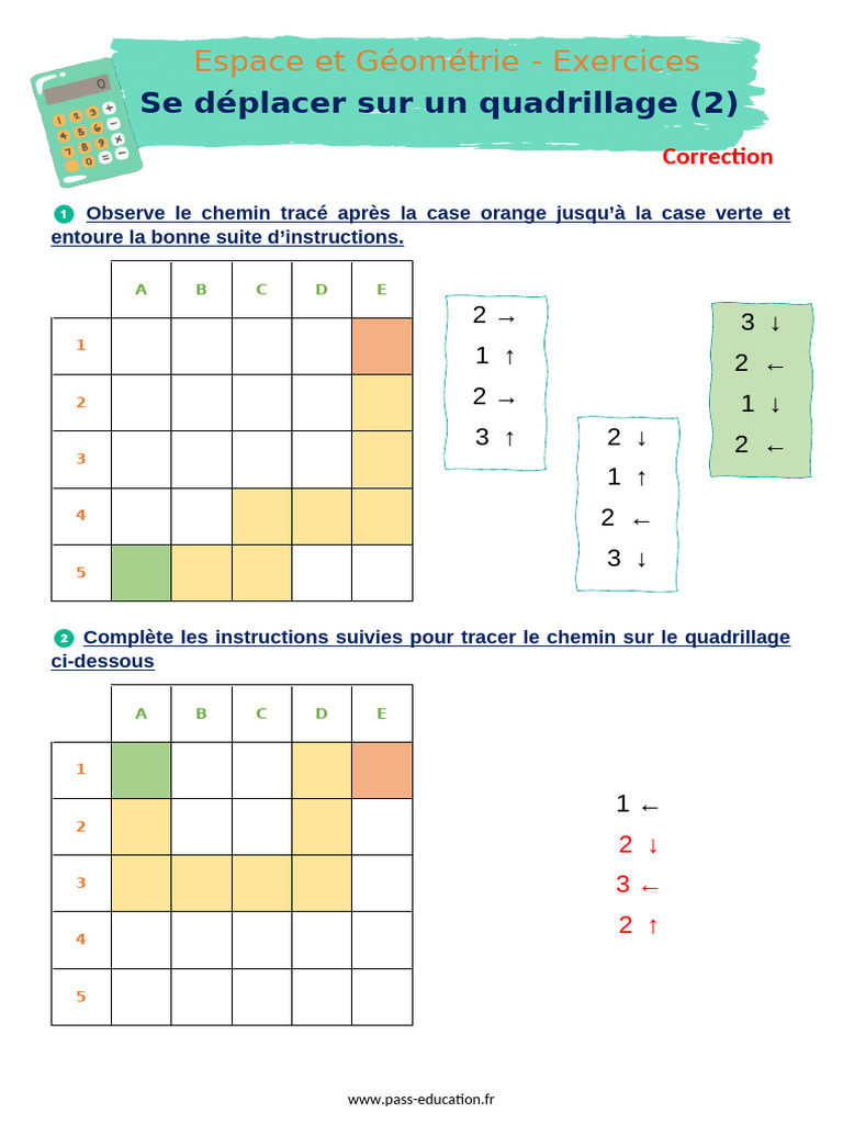 Exercices de déplacement sur quadrillage CP | PDF