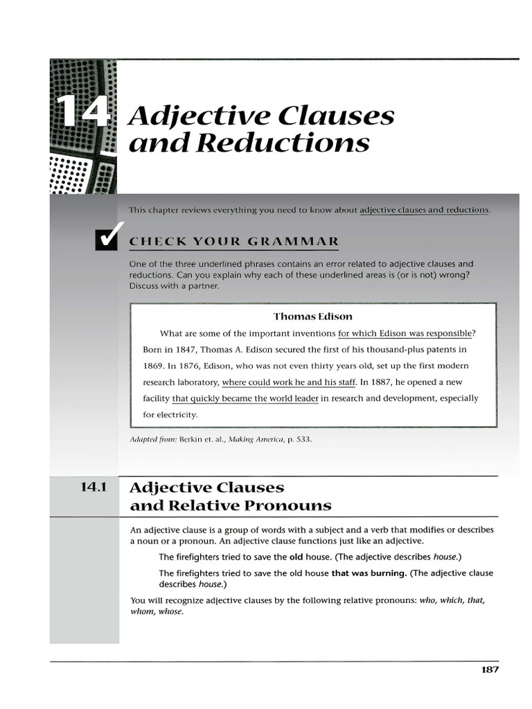 Adjective Clauses and Reductions | PDF