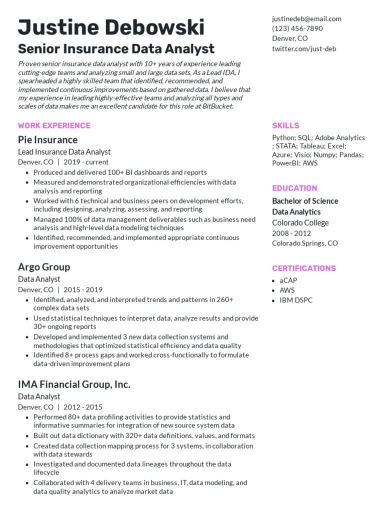 Senior Insurance Data Analyst Resume | PDF | Data Analysis | Data