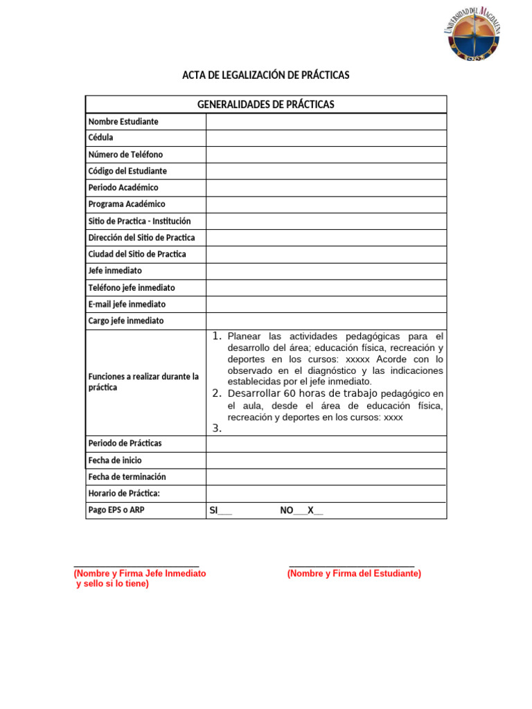 Acta de Legalización de Prácticas | PDF | Crecimiento personal y ...