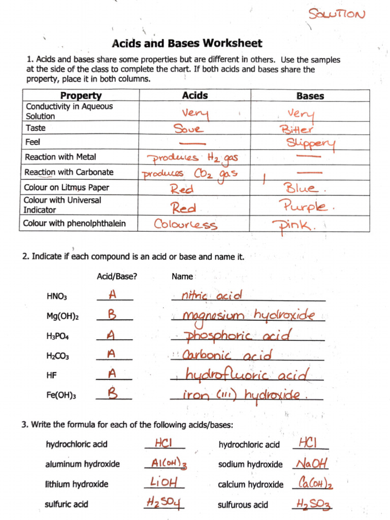 Acid Base Worksheet Answers | PDF