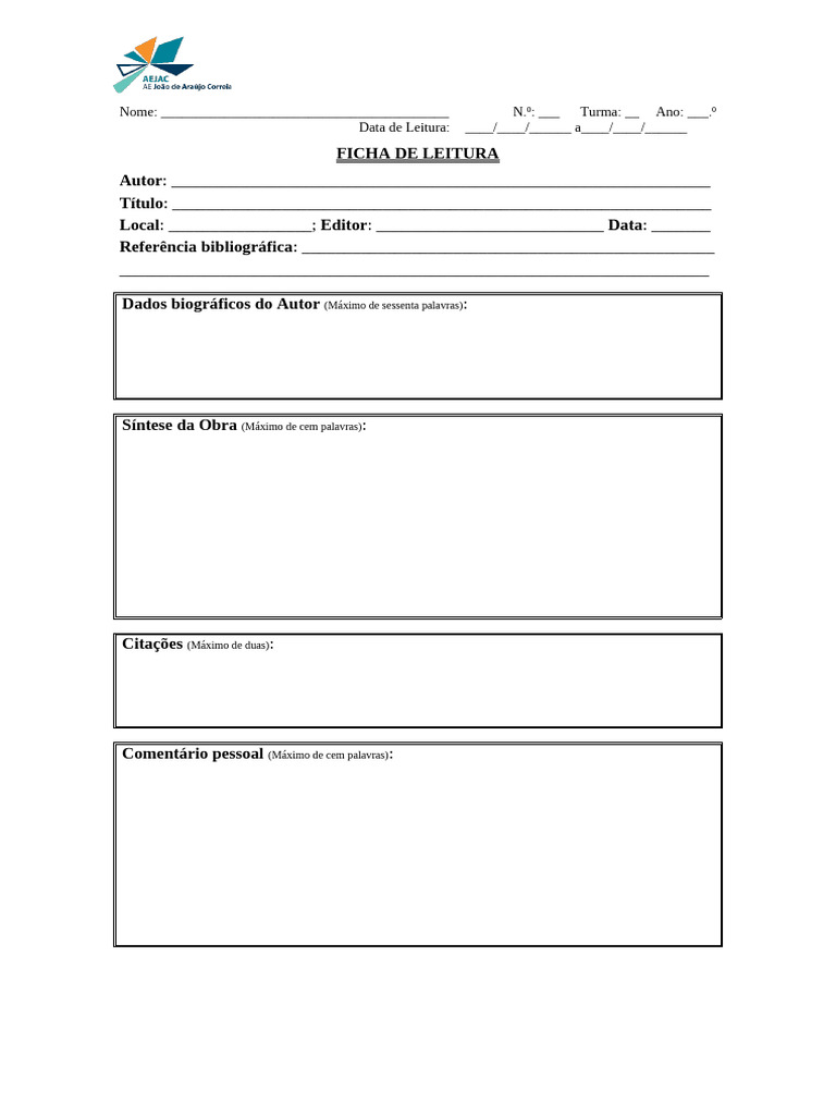 Modelos de Ficha Literária | PDF
