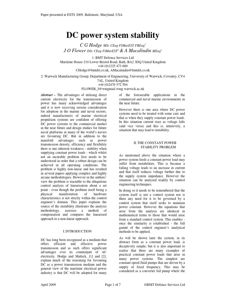 BMTDSL DC Power System Stability Conpaper ESTS Apr09 | PDF | Electrical ...