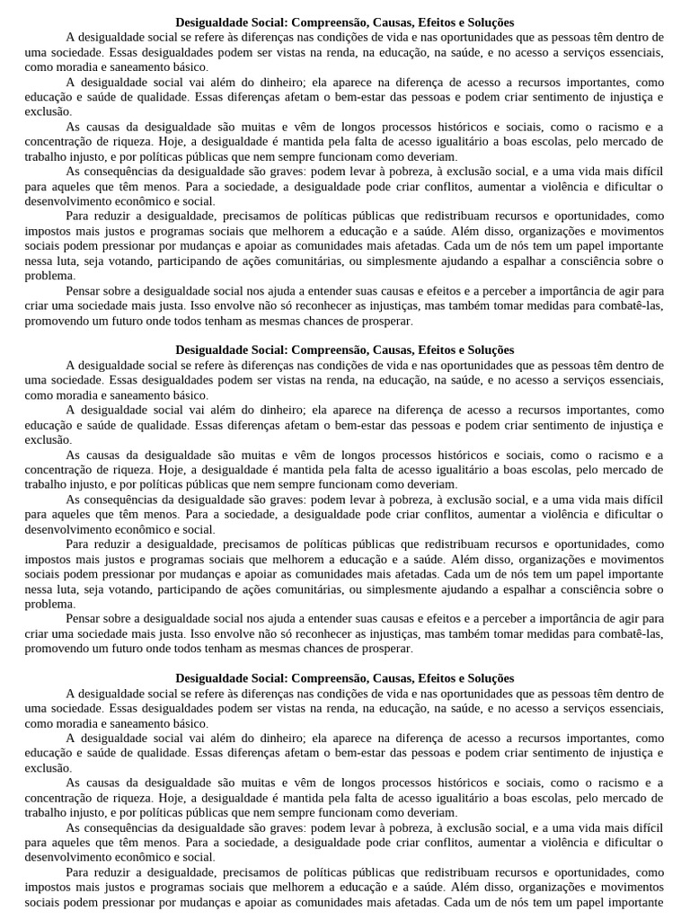 Desigualdade Social: Causas e Soluções | PDF | Desigualdade social ...