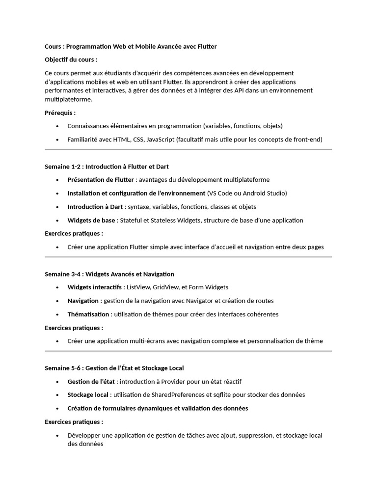 Cours Avancé de Développement Flutter | PDF | Application | Internet