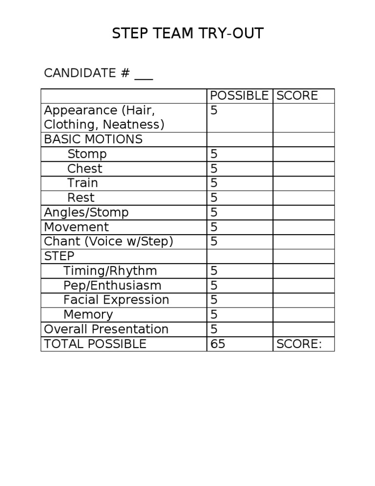 Step Team Try-Out Scoring Guide | PDF