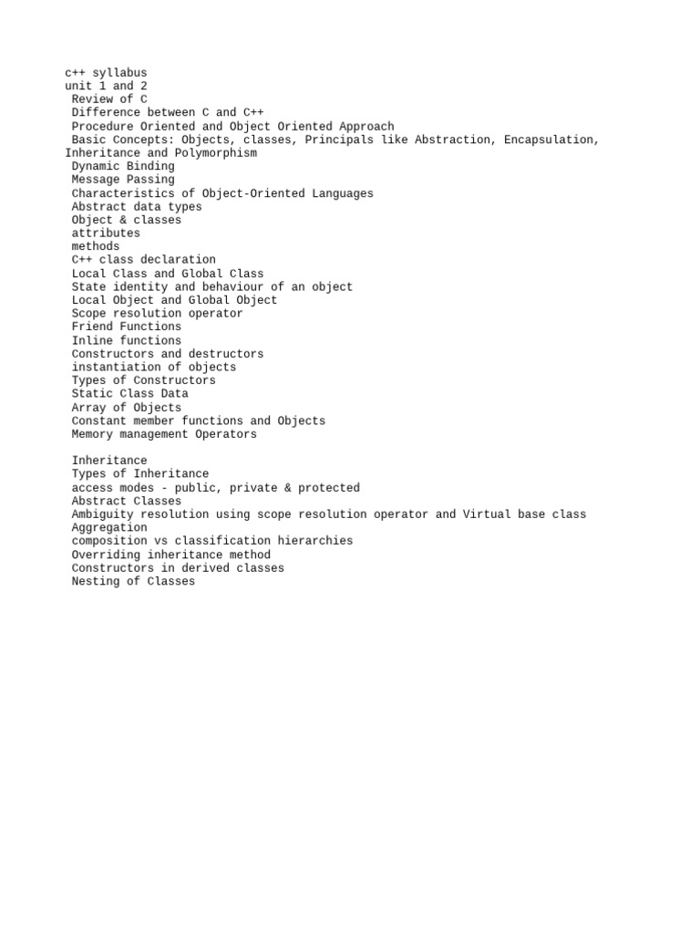 C++ Syllabus | PDF