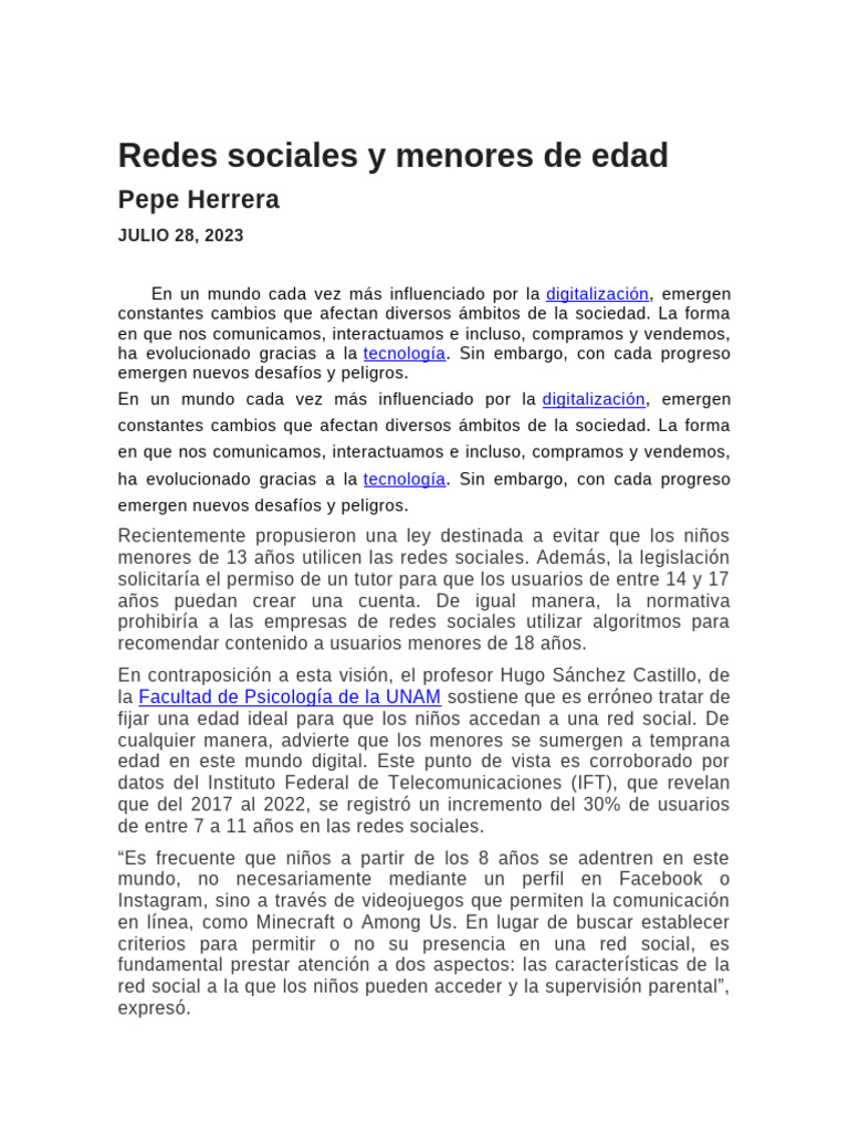 Redes Sociales y Menores de Edad | PDF | Servicio de redes sociales