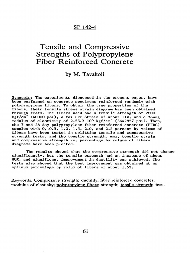 Polypropylene Fiber Reinforced Concrete Strengths | PDF | Strength Of ...