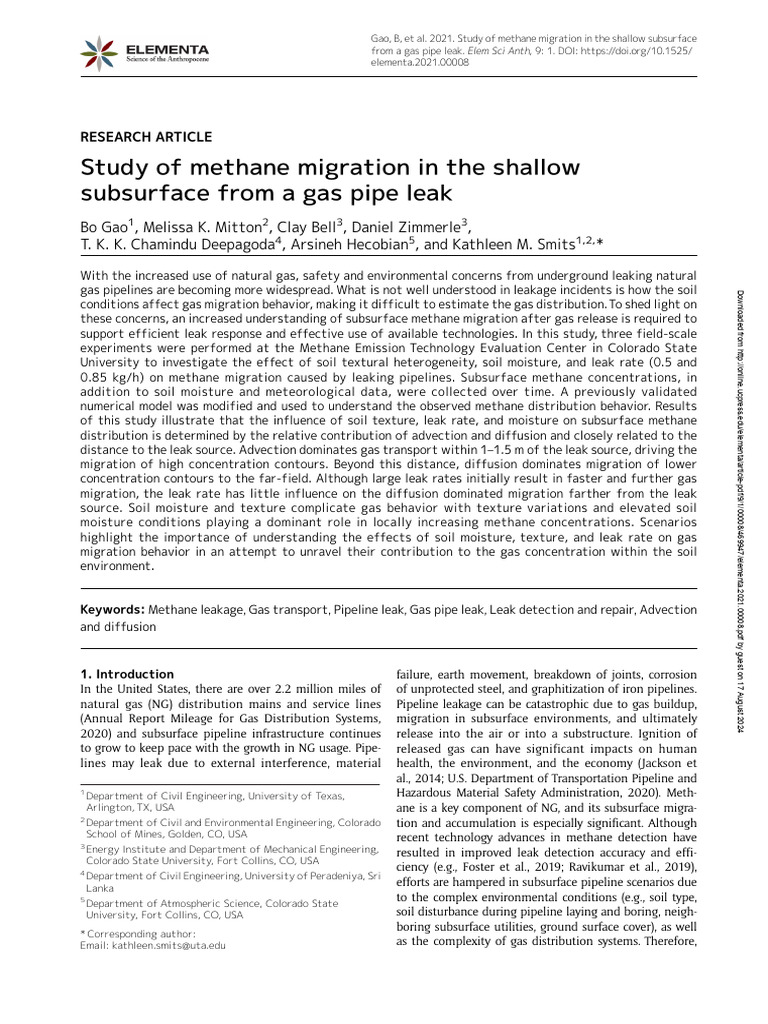 Study of Methane Migration in The Shallow Subsurface From A Gas Pipe ...