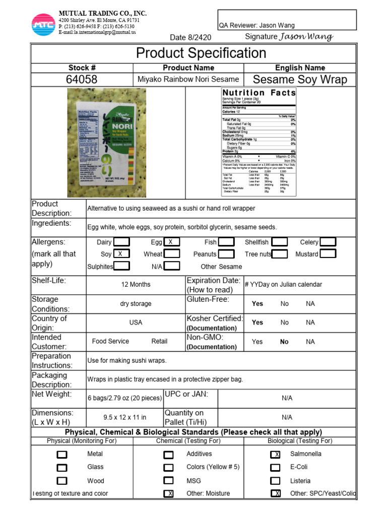 Rainbow Nori Sesame Natural 20-2.79 Oz | PDF | Sushi | Soybean