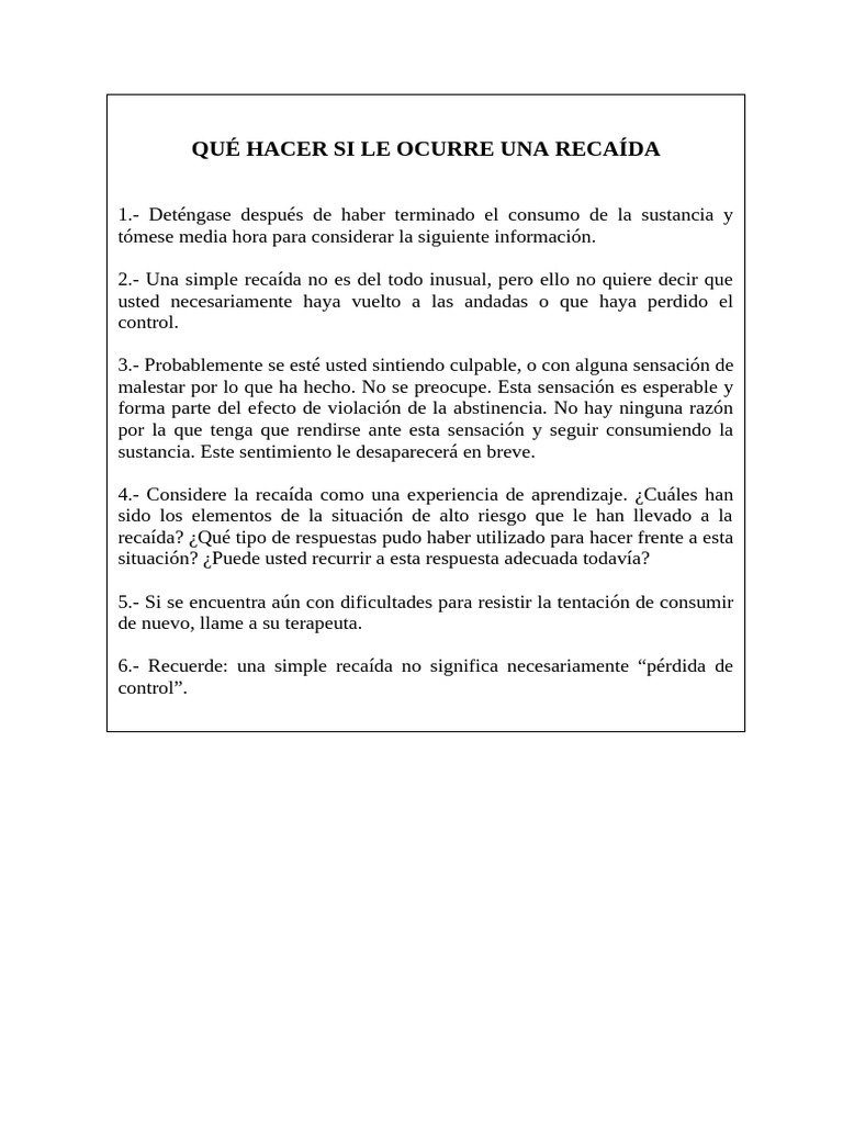 Cómo Manejar una Recaída Efectivamente | PDF | Salud y bienestar ...