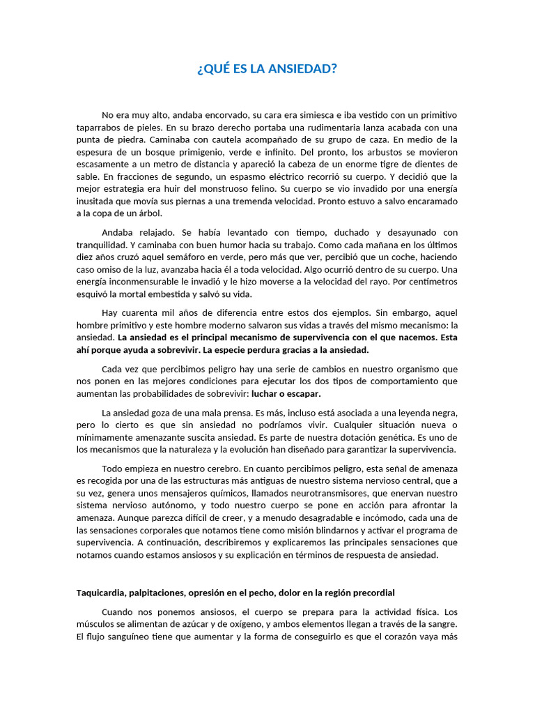 Mecanismos de la Ansiedad y Supervivencia | PDF | Ansiedad | Percepción ...