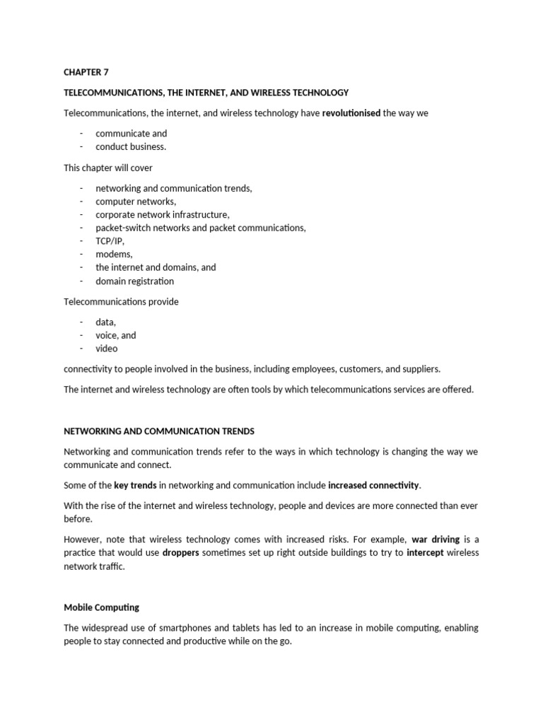 Chapter 7 - Telecommunications, Internet and Wireless Technology | PDF ...