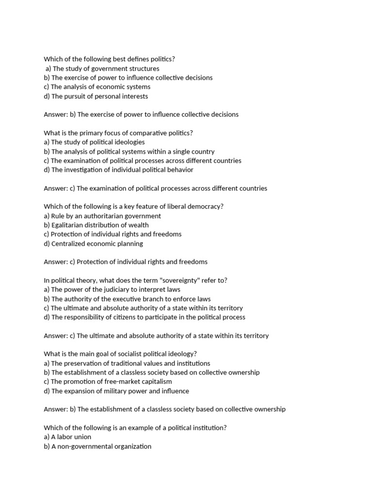Soc 108 Example Qs | PDF | Government | Democracy