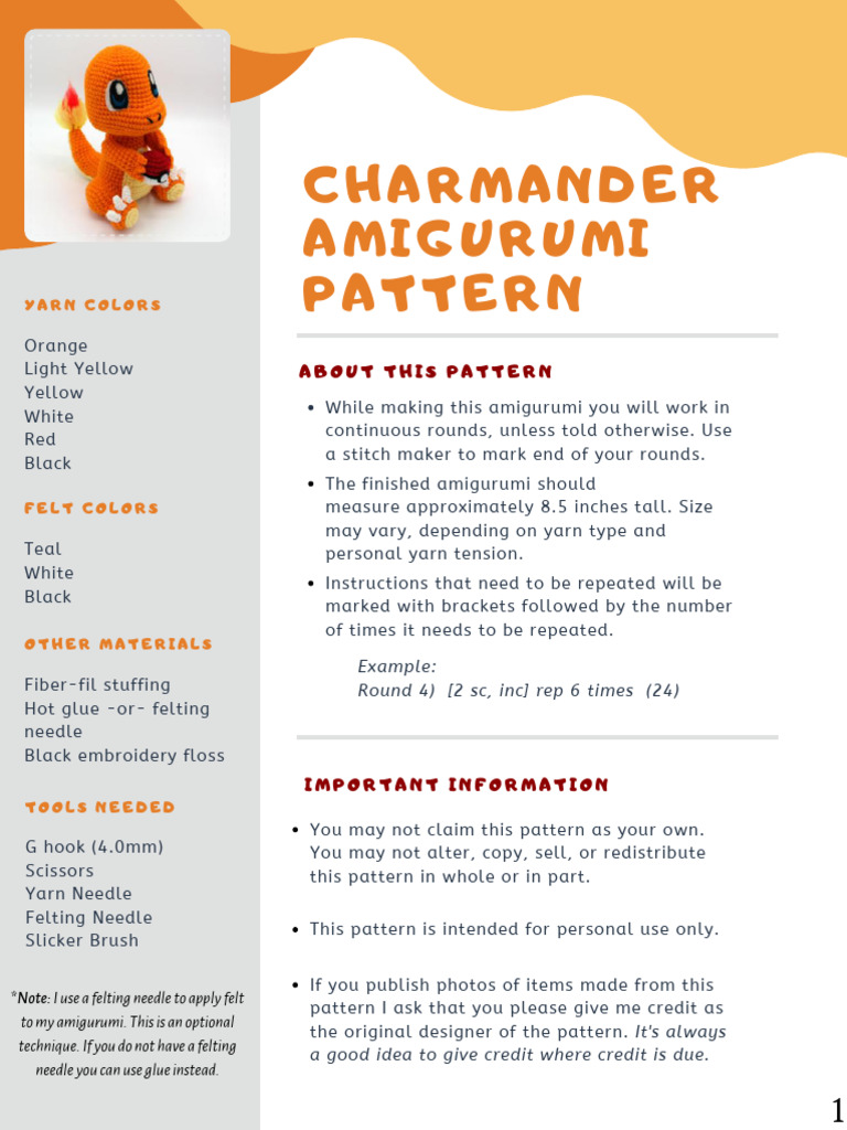 Amigurumi Charmander Pattern Guide | PDF | Amigurumi | Crochet