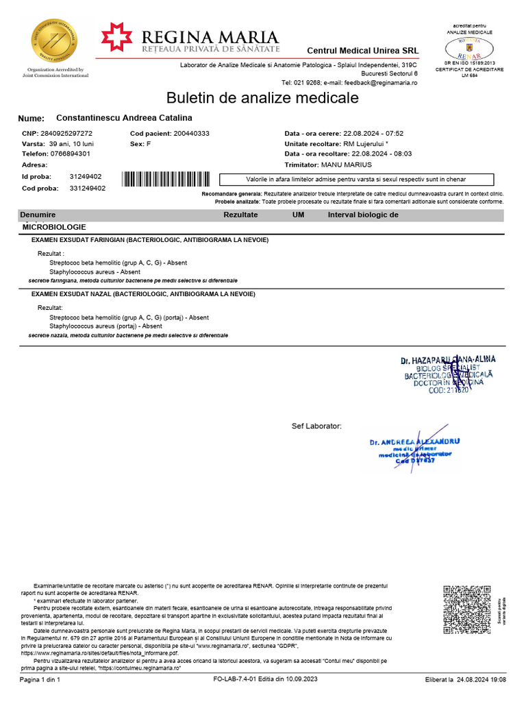 Rezultate Analize Medicale București | PDF