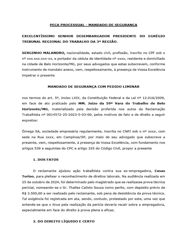 Mandado de Segurança Trabalhista | PDF | Mandamus | Direito Comum