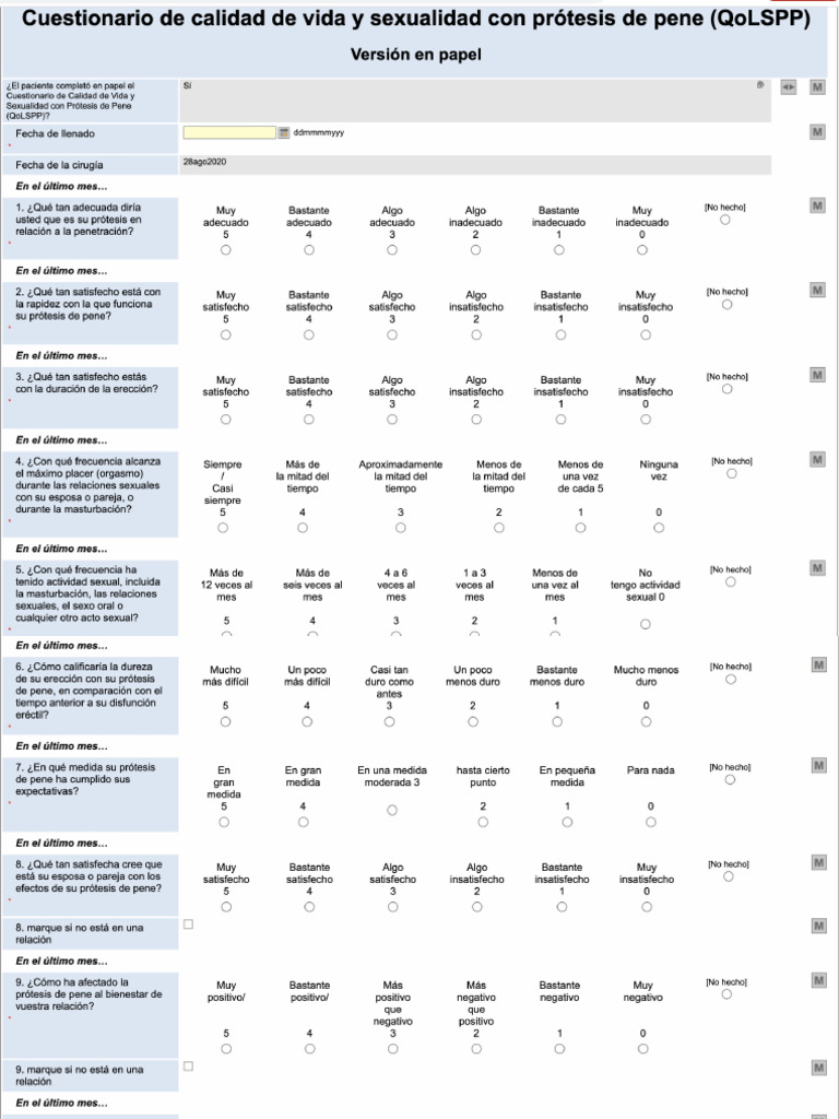 Cuestionario de Calidad de Vida y Sexualidad Con Prótesis de Pene ...