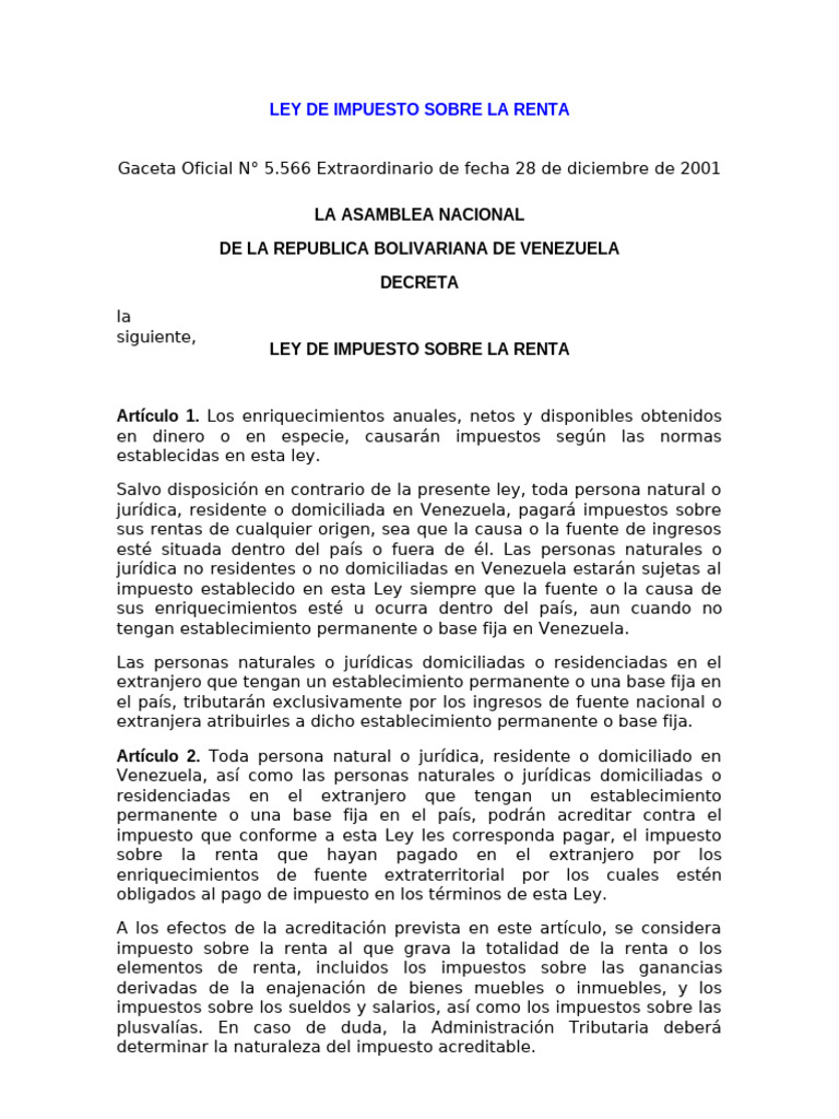 Ley de Impuesto Sobre La Renta | PDF | Impuestos | Impuesto sobre la renta