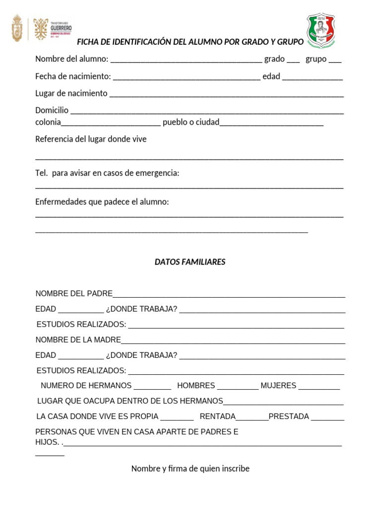Ficha de Identificación del Alumno | PDF