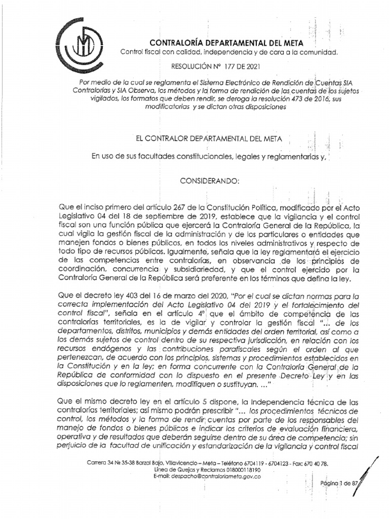 Resolucion - 177 - de - 2021 Contraloría | PDF