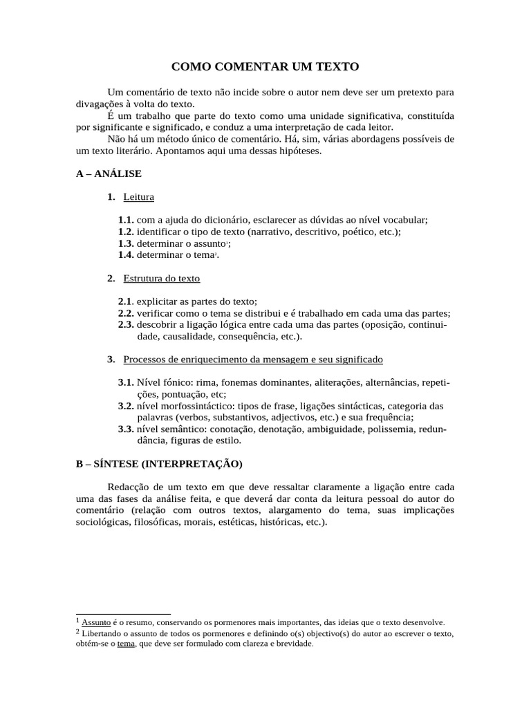Guia Prático para Comentar Textos | PDF | Informação