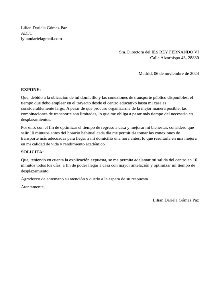 Solicitud de adelanto de salida escolar | PDF