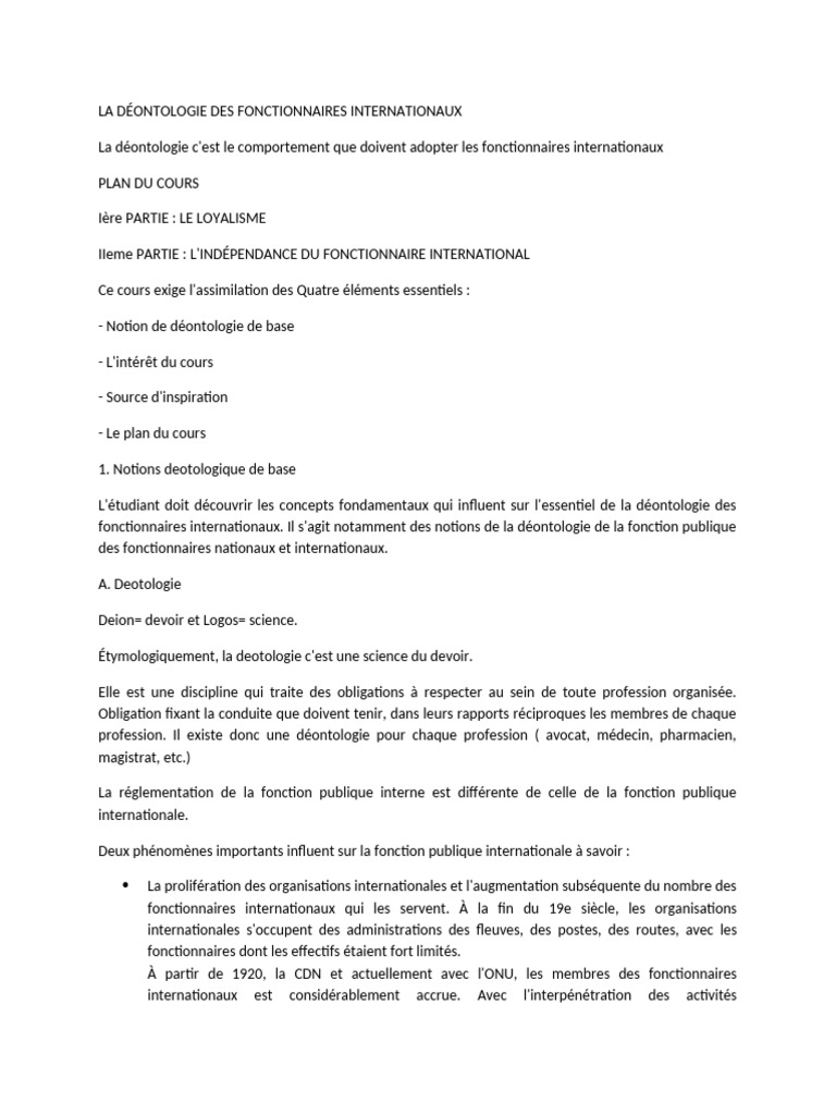 Déontologie des Fonctionnaires Internationaux | PDF | État | Service civil