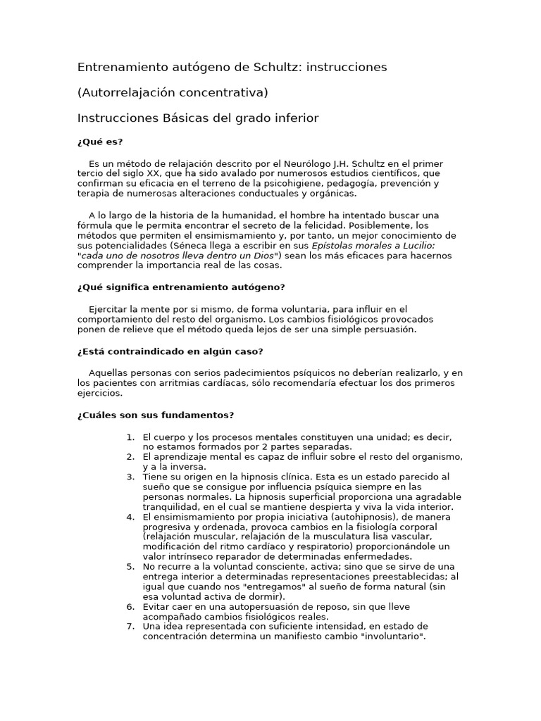Instrucciones para Entrenamiento Autógeno | PDF | Salud y bienestar ...