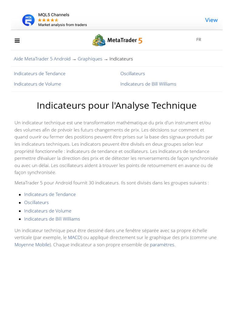 Indicateurs - Graphiques - MetaTrader 5 Pour Android - Aide Meta | PDF ...