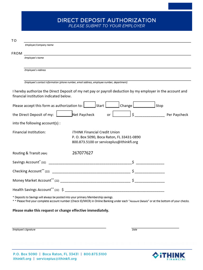 Direct Deposit Authorization Form | PDF | Career & Growth | Business